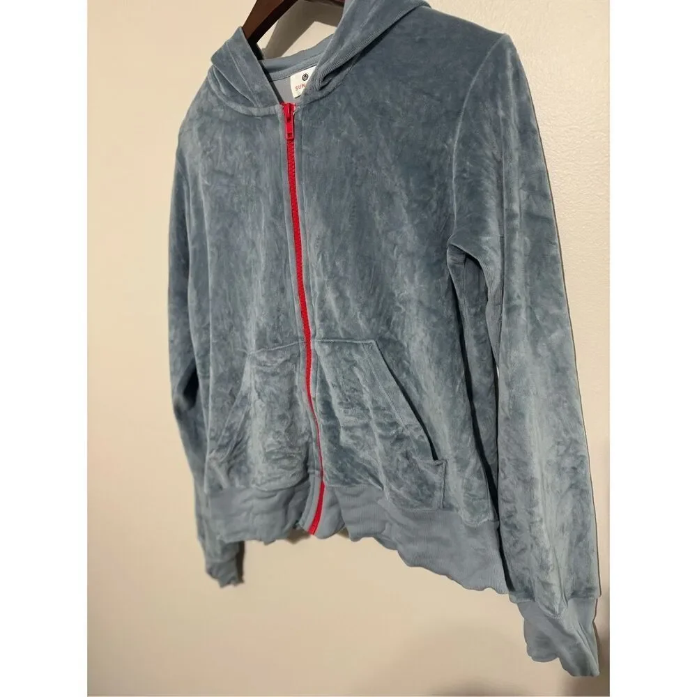 Sundry Zip Up Hoodie Velour Light Blue W/ Red Zipper Size 1 Small